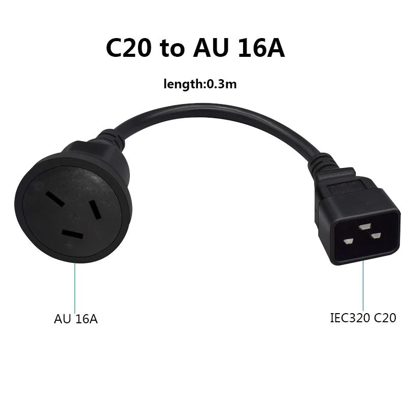 IEC320 C20 ÷-  AU 16A, ȣ Ŀ,  , AC  ͽټ ̺ ڵ, 0.3m